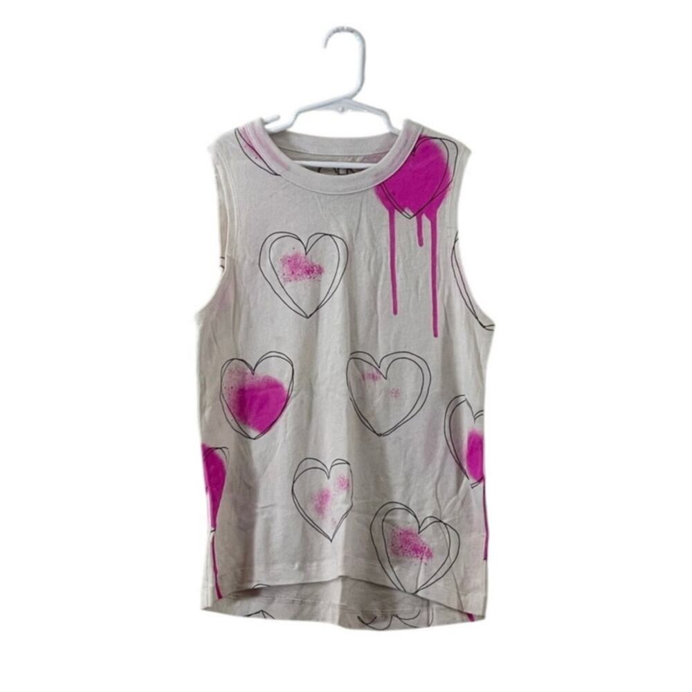 NWOT Chaser Girls Tank Top Size Small Pink and‎ White Hearts
